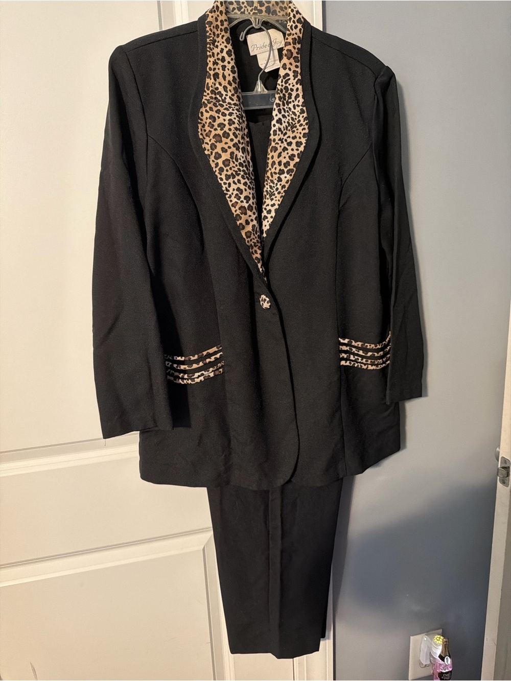 Black Women's Blazer with Leopard-Trim Lapel by Pride & Joy